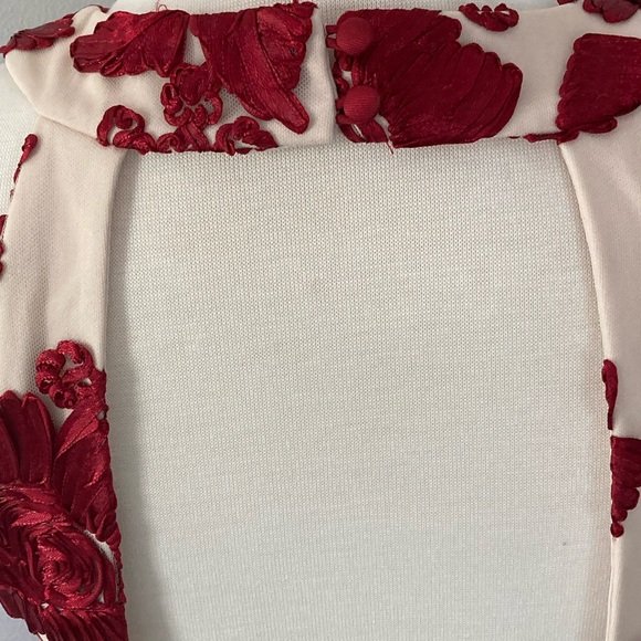 Nicole Miller Hi Low Dress Cut Out Back Covered Buttons Red & Cream Sz8 AMAZING - Picture 5 of 5